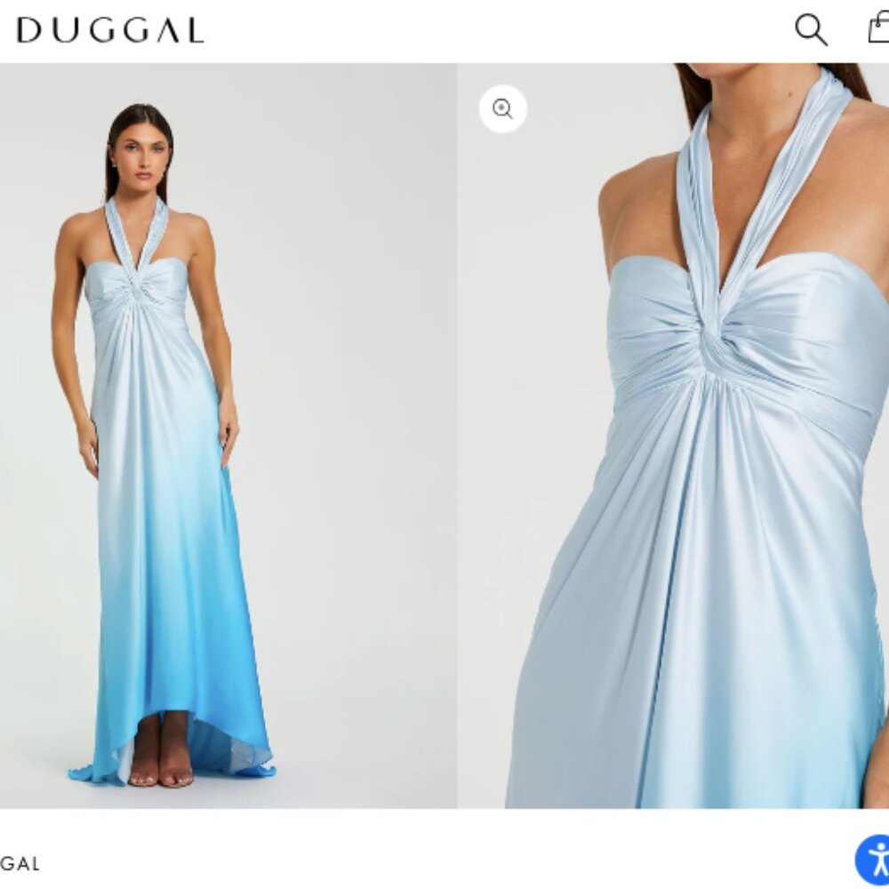 Mac Duggal 68501 Blue Charmeuse Tie Halter Neck Ombre Gown Sz 16 NWT